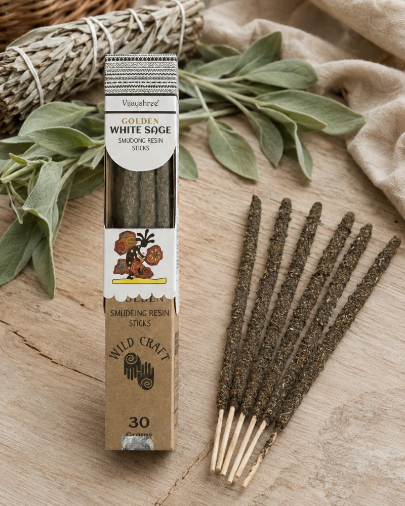 Vijayshree Golden White Sage – vykuřovací pryskyřičné tyčinky