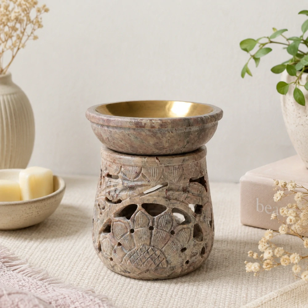 Aromalampa z mastku s květinovým motivem – růžovo-béžová