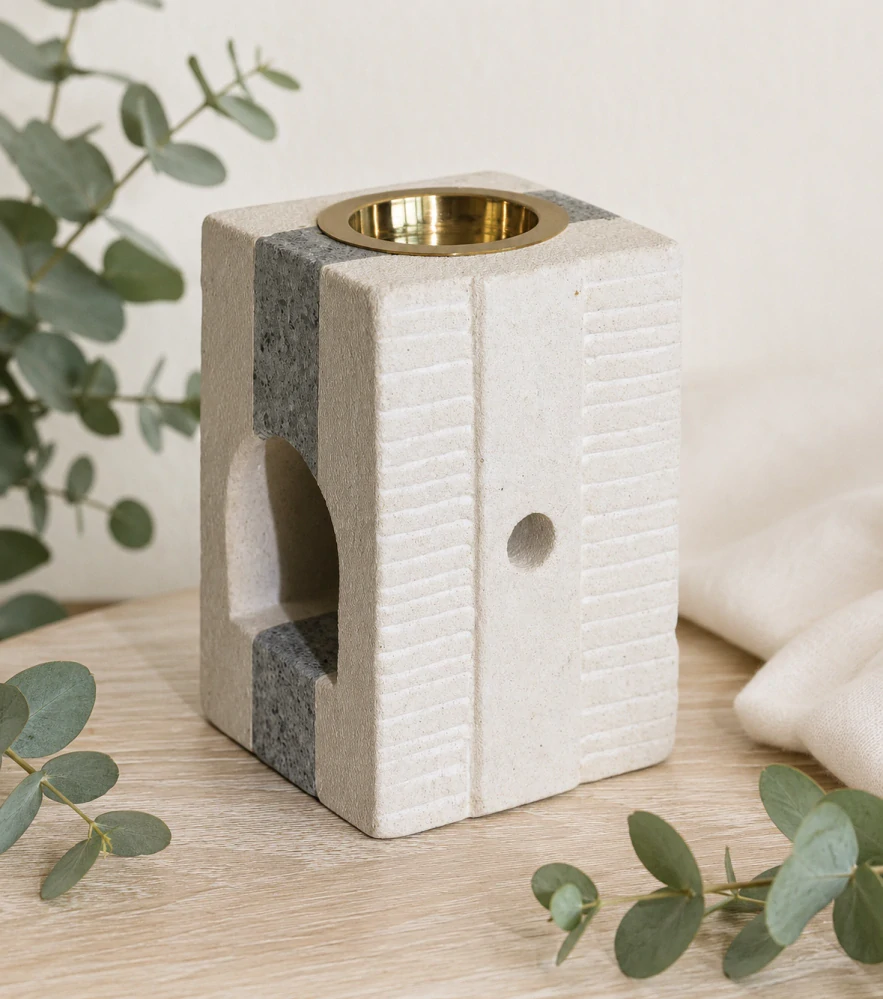 Indonéská kamenná aroma lampa – kombinovaná, hranatá