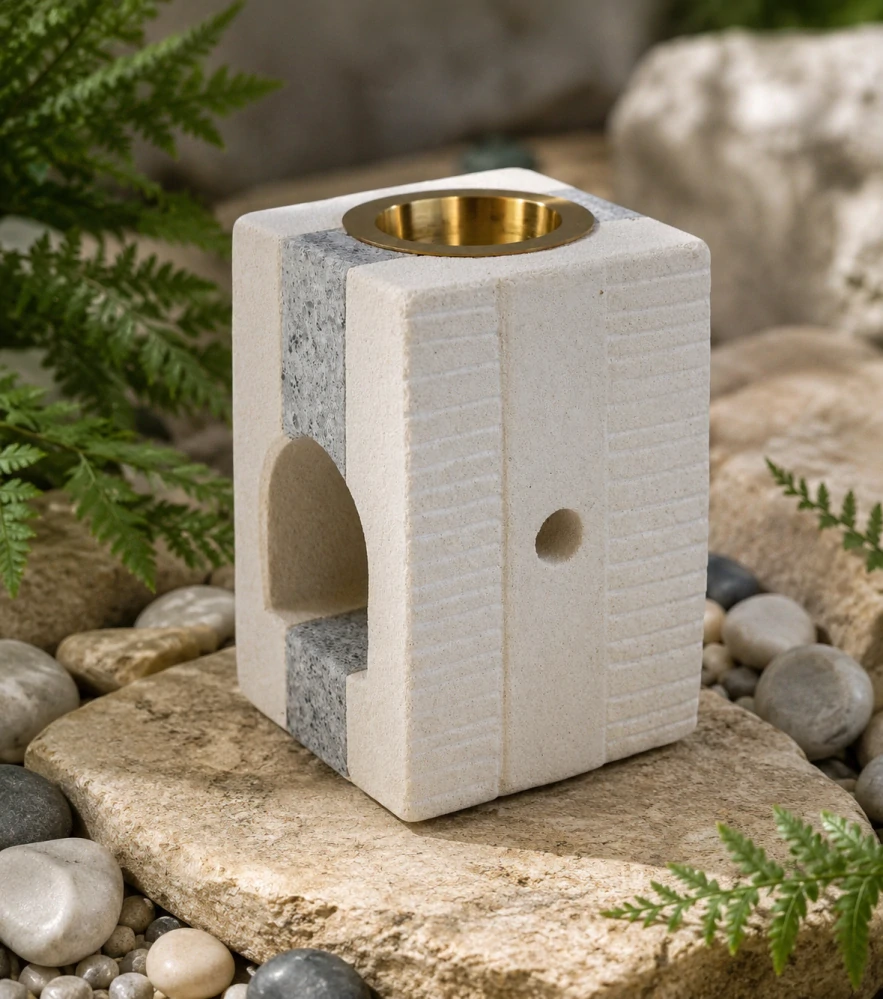 Indonéská kamenná aroma lampa – kombinovaná, hranatá