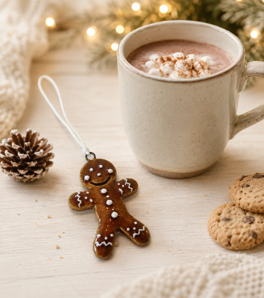 Keramický perníček s knoflíčky – závěsná ozdoba