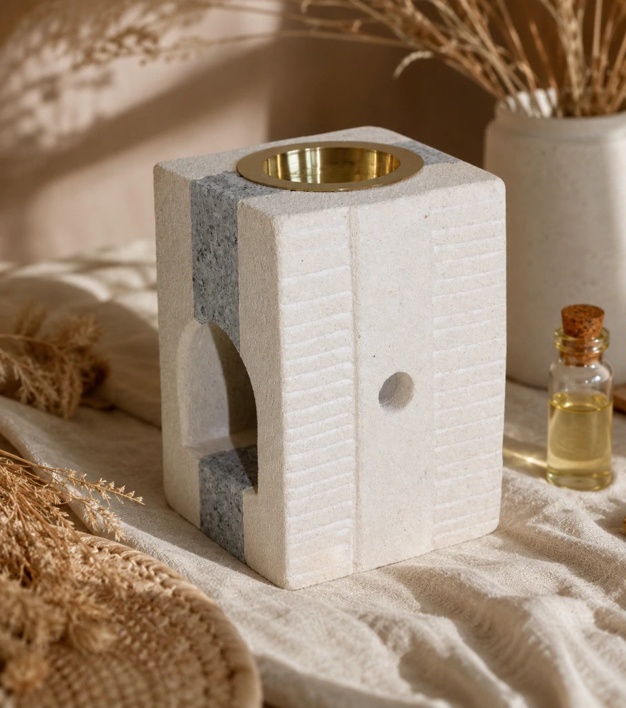 Indonéská kamenná aroma lampa – kombinovaná, hranatá
