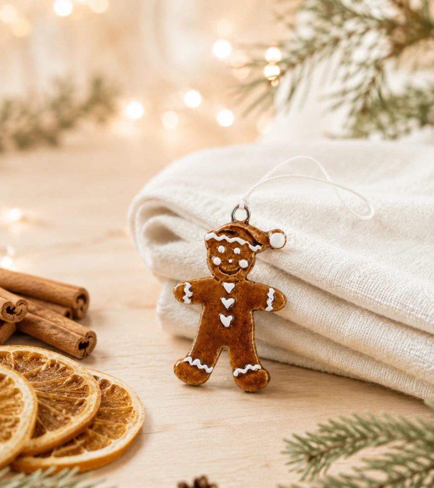 Keramický perníček s čepičkou – závěsná ozdoba