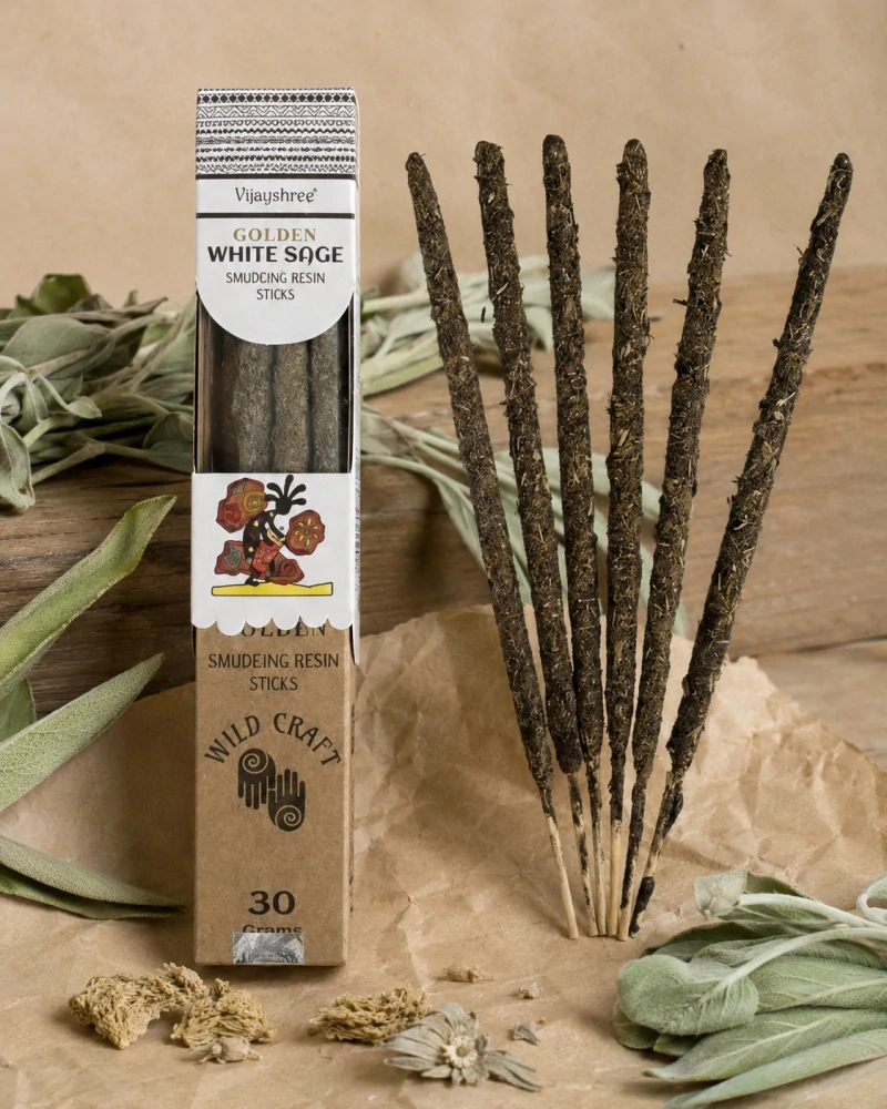 Vijayshree Golden White Sage – vykuřovací pryskyřičné tyčinky