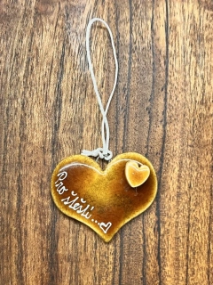 Keramické hnědé srdce "pro štěstí" se srdíčkem