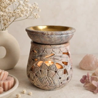 Aromalampa z mastku s květinovým motivem – růžovo-béžová